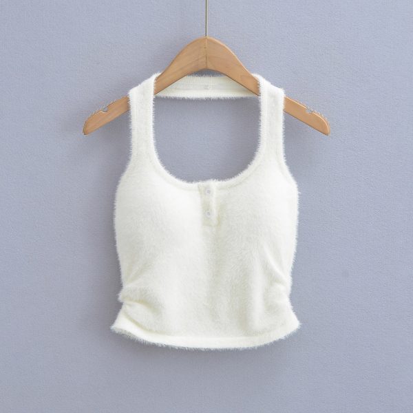 Imitation mink fur pleated neck hanging small camisole vest