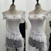 One-Shoulder Mesh T-Shirt Print Short Fitted Top