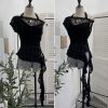 Lace Splicing Swing Collar Halter Off-Shoulder T-Shirt Women