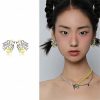 Silver Needle Cat's Eye Bow Earrings Korea