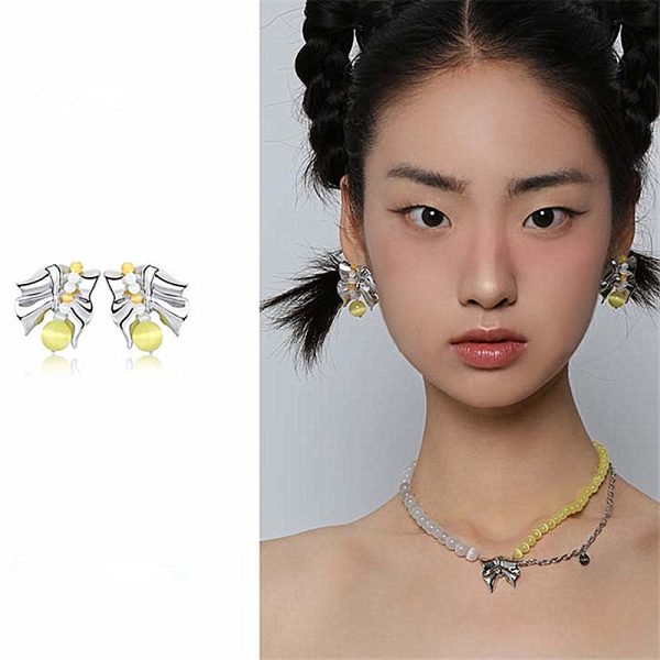Silver Needle Cat's Eye Bow Earrings Korea