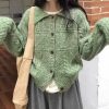 Retro Cable Knit Collar Cardigan Women's Loose Fit Versatile Lazy Style Sweater Jacket