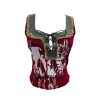 Edge denim patchwork printed vest with tie bow short sleeveless top
