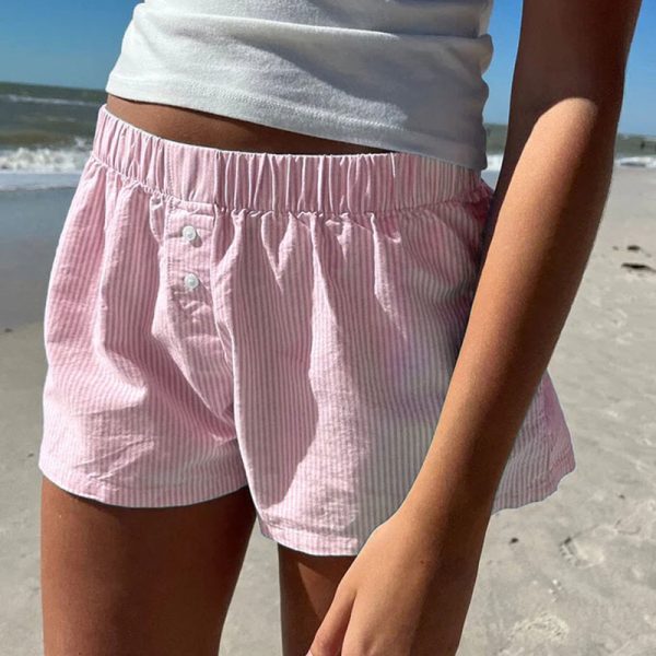 Vacation style minimalist blue striped beach shorts