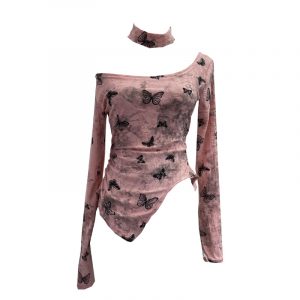 Butterfly neck hanging long sleeved T-shirt top
