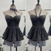 Tie up bow hanging neck short strapless top for women