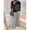 Color Block Stripe Knit Cardigan Version Loose Fit Versatile High-Grade Temperament Sweater Coat for Women