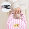 New Pink Striped Strawberry Cat Insulated Cute Lunch Handbag  Large Capacity Folding Roll Bento Bag Picnic Food Fresh Cooler Bag