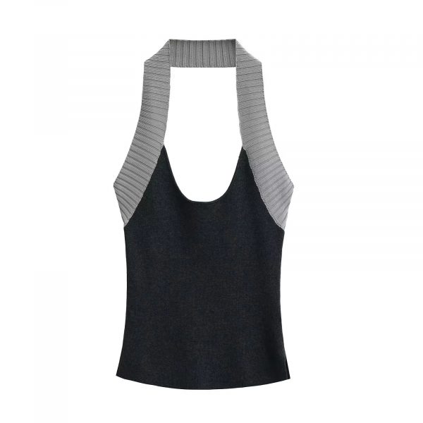 Color blocking U-neck hanging neck knitted camisole vest