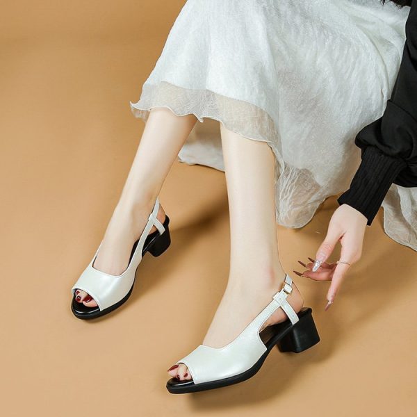 Fish Mouth Open-Toe Women's Shoes Summer Chunky Heel Outdoor One-Strap Sandals Casual  High Heel Sandals