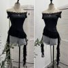 One-Shoulder Mesh T-Shirt Print Short Fitted Top