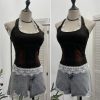 Lace patchwork neck hanging sleeveless top