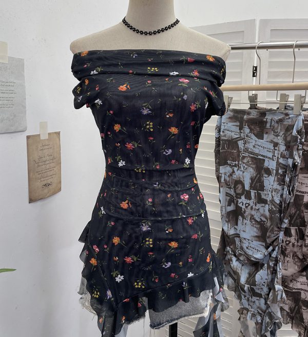 Floral slimming ribbon T-shirt