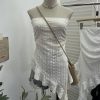 Lace strapless irregular ruffled ribbon sleeveless top