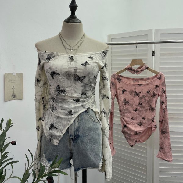 Butterfly neck hanging long sleeved T-shirt top