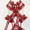 Sexy Bra Set Transparent Mesh Splicing Lace Lingerie Underwear Three-Piece Suit