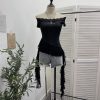 One-Shoulder Mesh T-Shirt Print Short Fitted Top