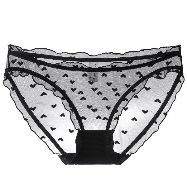 Sexy Women's French Ultra-thin Transparent Mesh Lace Underwear with Pure Cotton Crotch, Butt-lifting Low Waist Triangle Pants