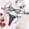 Red Embroidered Heart-shaped Bra Set Sexy Hollow-out Breathable Date Party Essential Underwear
