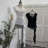 Lace Splicing Swing Collar Halter Off-Shoulder T-Shirt Women