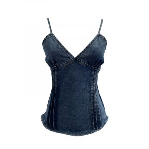 Deep V-neck slim fit sleeveless top with hem