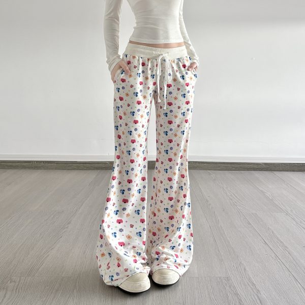 Home casual lace up floral loose slimming walking pants