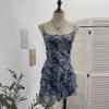 Irregular Rivet Mesh Camisole Dress with Ruffle Strap Sleeveless Top
