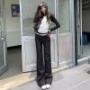 Women's Black Low Waist Suit Flare Trousers Slimming Casual Floor-Length Pants