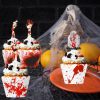 48Pcs Halloween Cupcake Toppers Wrappers Rip Kit Bloody Zombie Hand Cupcake Pick Decorations For Halloween Horror Movie Bloody Theme Birthday Party Cake Decorations Supplies