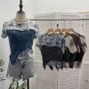 Cowboy patchwork dyed mesh short sleeved t-shirt for women