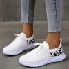 White Shoes Women Leopard Print Lace-up Sneakers Sports