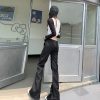 Women's Black Low Waist Suit Flare Trousers Slimming Casual Floor-Length Pants