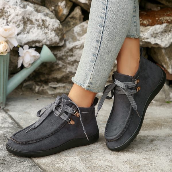 Lace-up Suede Single Shoes for Women Thick Sole Cloth Shoes