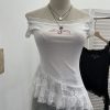 One-Shoulder Mesh T-Shirt Print Short Fitted Top