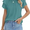 Summer Pleated Short Sleeve Round Neck Top Business Work Shirt