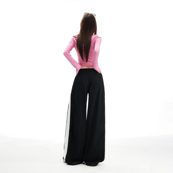 Women's Pants Black and White Casual Straight-Leg Trousers High-Waist Wide-Leg Pants
