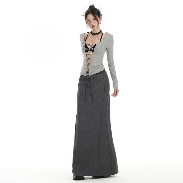 Women's Skirt Gray Casual Pencil Skirt | Straight Tube Long Skirt Mermaid Skirt