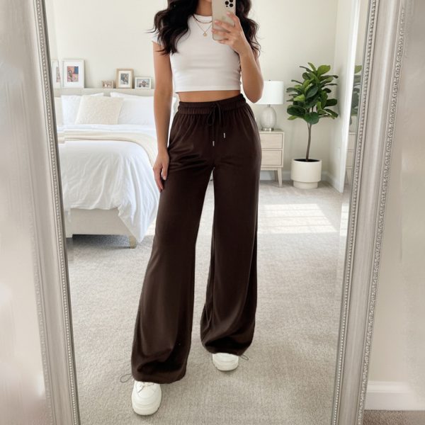 Casual lace up high waisted straight leg pants