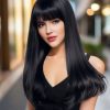 Medium-length Wavy Straight Hair Fully Machine-made Wig 26 Inches Natural Black Heat-resistant Fiber High-temperature Silk Wig Dyeable And Soupable Bangs Synthetic Wig. Natural Black Wave Wig For Wom