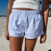 Vacation style minimalist blue striped beach shorts