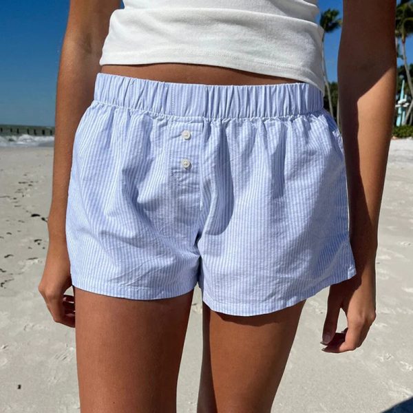 Vacation style minimalist blue striped beach shorts