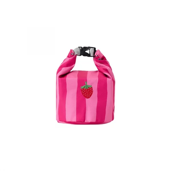 New Pink Striped Strawberry Cat Insulated Cute Lunch Handbag  Large Capacity Folding Roll Bento Bag Picnic Food Fresh Cooler Bag