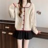 Style Temperament Heart Buckle Peter Pan Collar Knitted Cardigan Women Loose Cute Wind Sweater Jacket