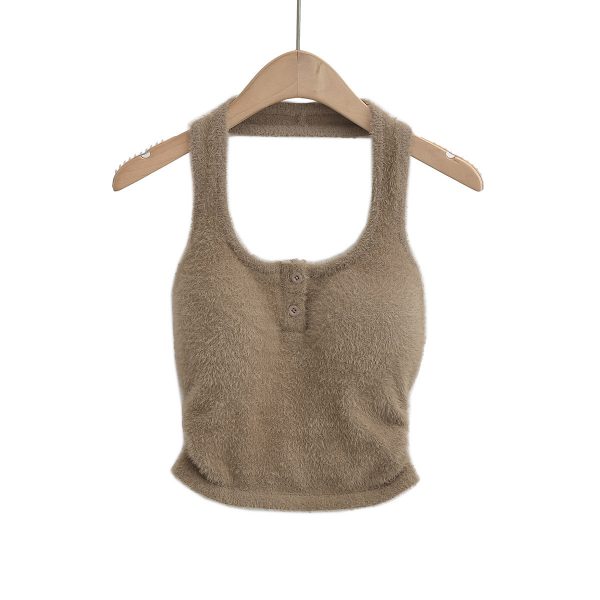 Imitation mink fur pleated neck hanging small camisole vest
