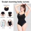 Plus Size Lace Thong Open Crotch Abdominal Support Bodysuit Strap Shapewear Underwear