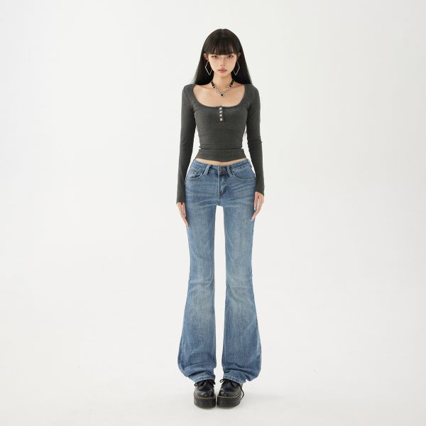 Women's Low-Waist Spicy Girl Flare Pants Slimming Skinny Stretch Denim Trousers