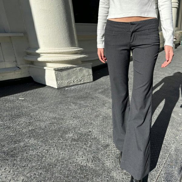 Street style striped contrasting micro flared casual pants