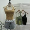 Lace patchwork neck hanging sleeveless top