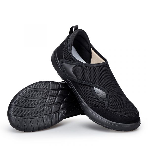 Wide Hook-and-Loop Closure Elderly Walking Shoes Summer Rehabilitation Shoes Simple Lightweight Fly-Knit Mesh Comfortable