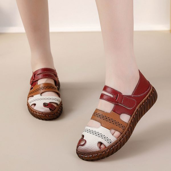 Cowhide mom sandals for women non slip cowhide sole soft sole genuine leather women's shoes flat bottom